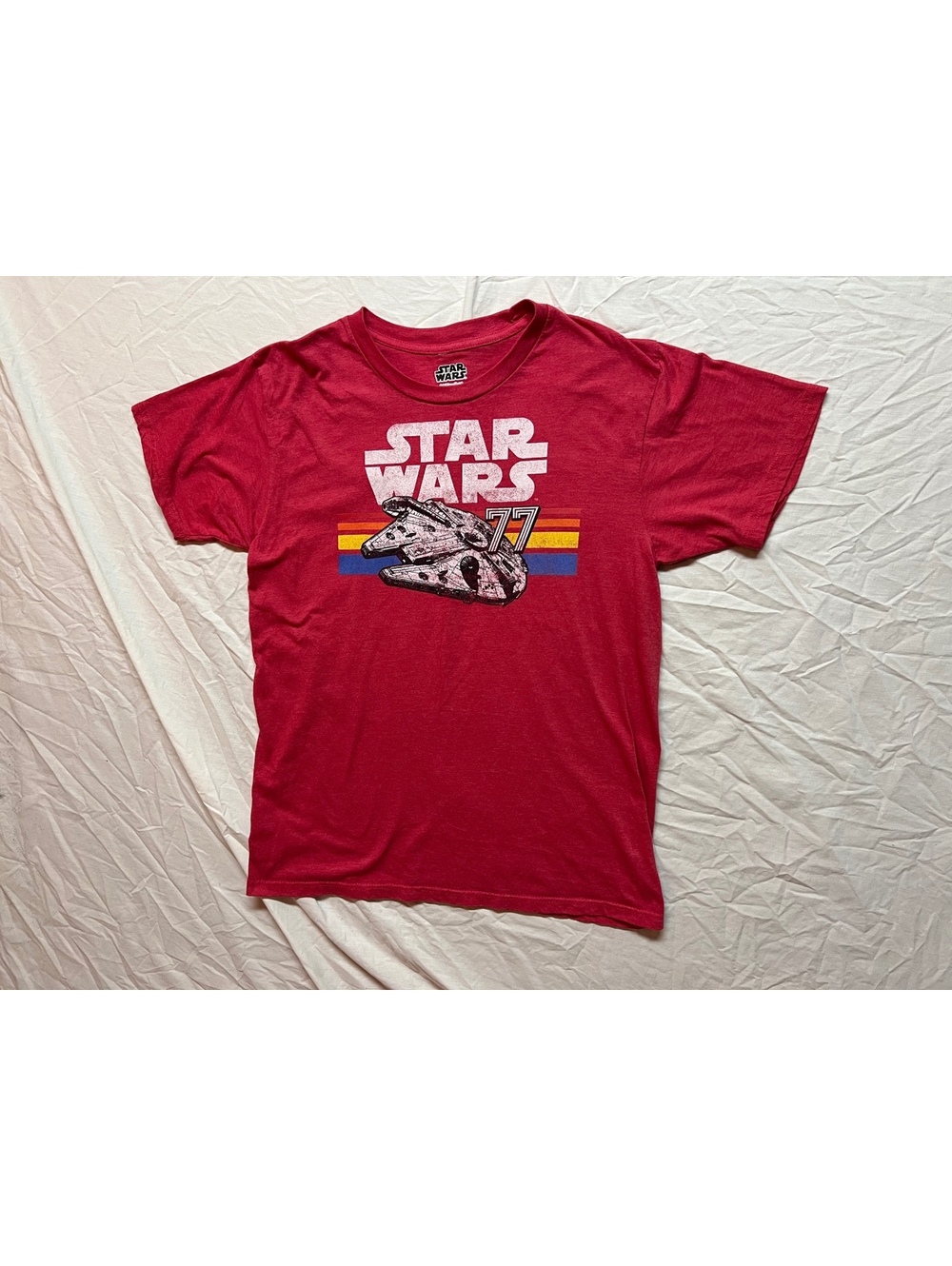 Star Wars 77 Medium Red T-Shirt Millennium Falcon, Multi-Color, Good